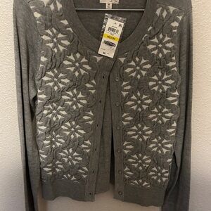Maison Jules Gray and White Nordic Cardigan Sweater medium